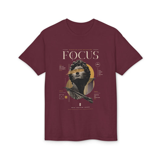Focus Statue Graphic T-Shirt — Retro Gold Collage Tee
