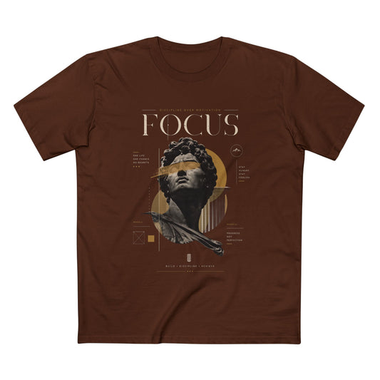 Focus Statue T‑Shirt — Abstract Golden Accent Art Tee