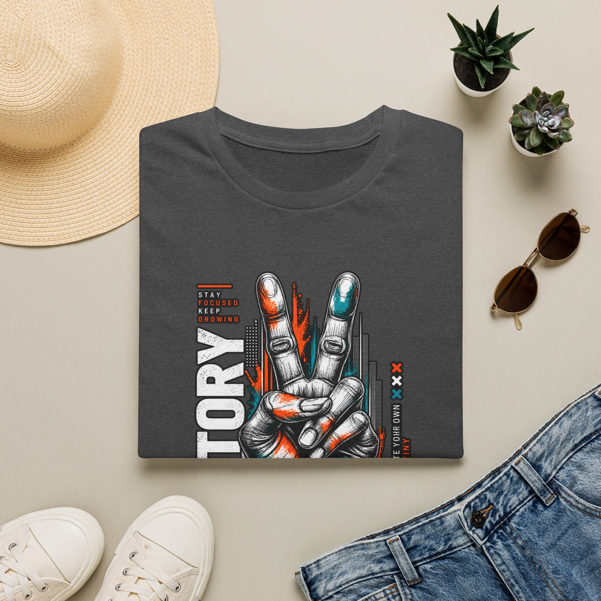 Victory Hand Peace Sign Graphic T-Shirt — Retro Rock Vibe