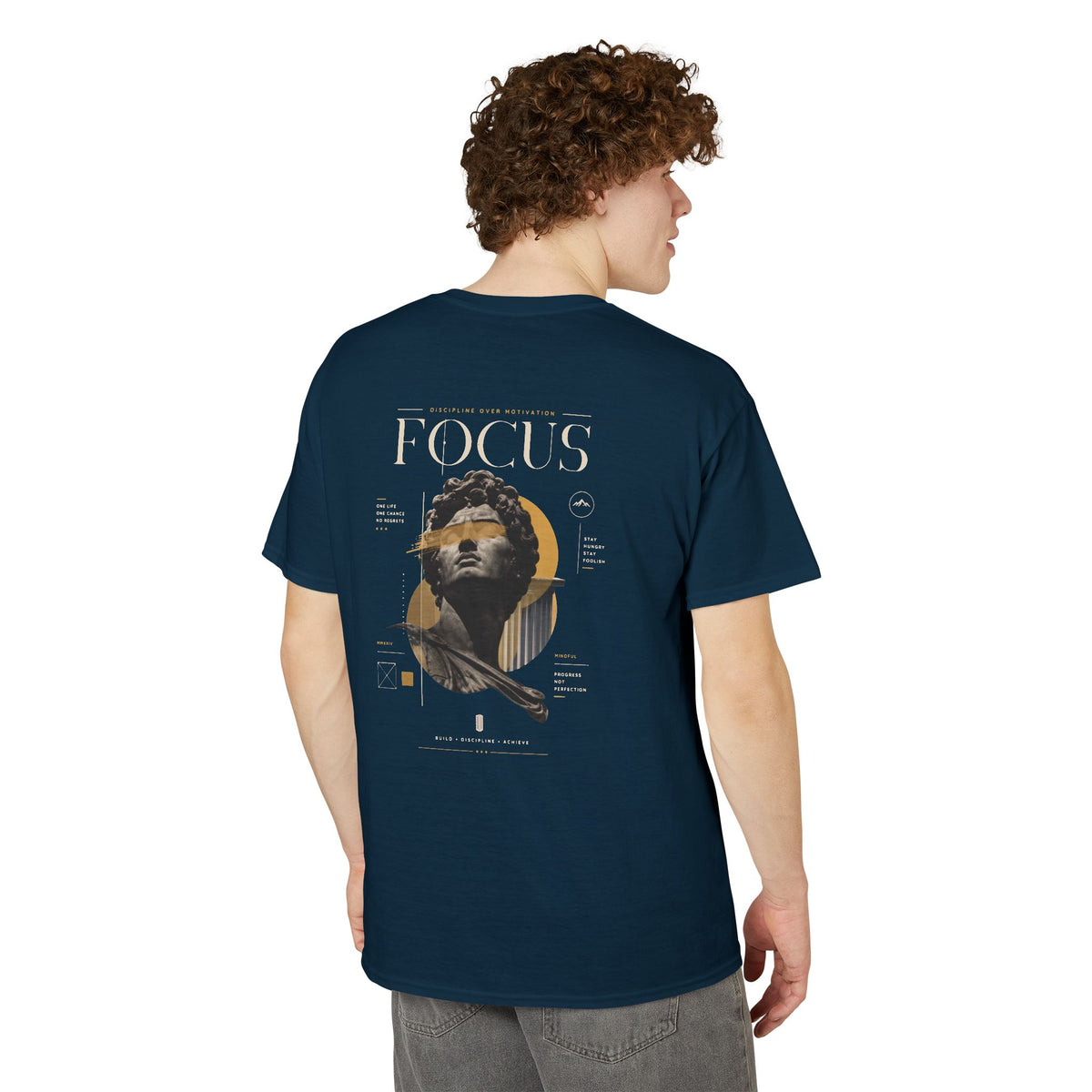 Focus Statue Graphic T-Shirt — Retro Gold Collage Tee
