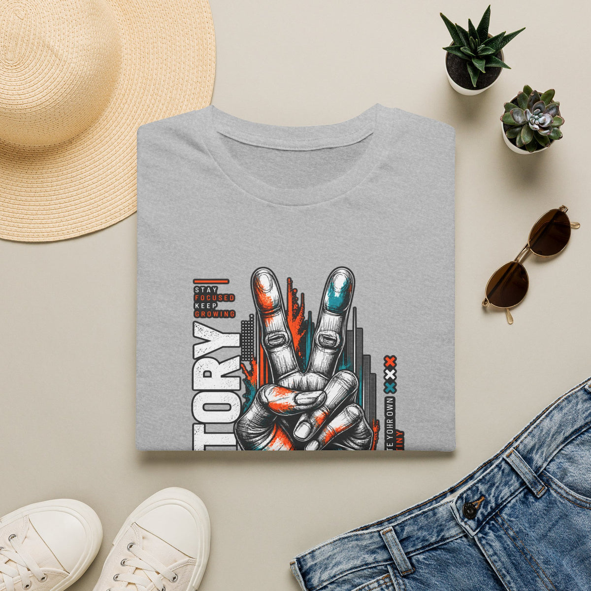 Victory Hand Peace Sign Graphic T-Shirt — Retro Rock Vibe