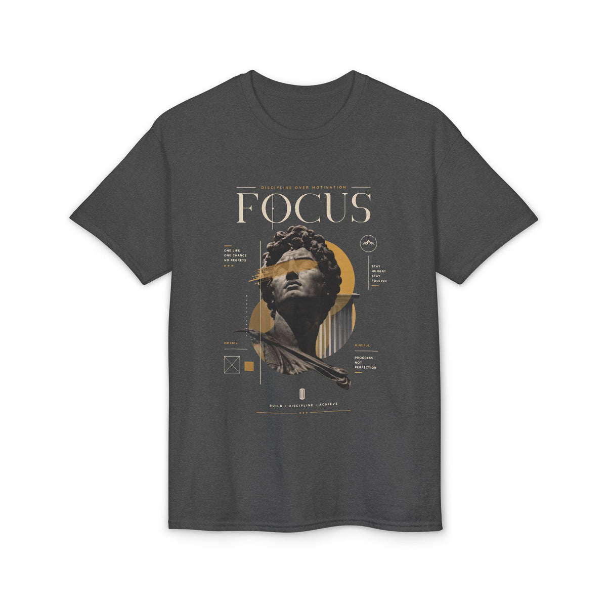 Focus Statue Graphic T-Shirt — Retro Gold Collage Tee