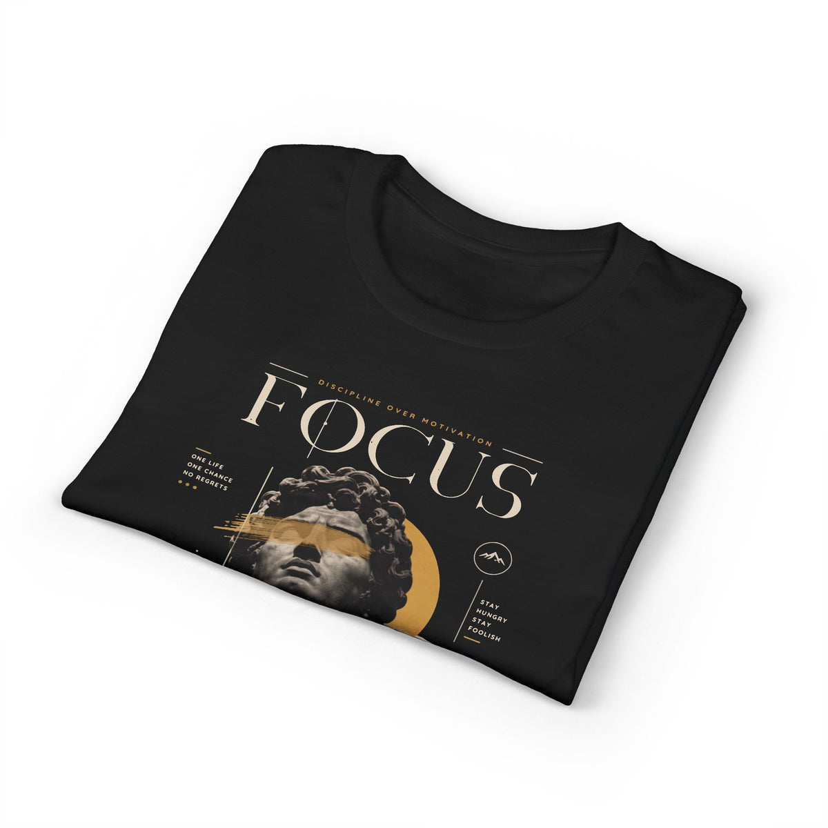 Focus Statue Graphic T-Shirt — Retro Gold Collage Tee