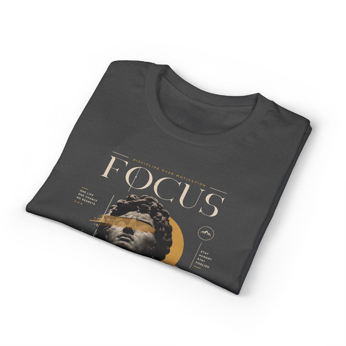 Focus Statue Graphic T-Shirt — Retro Gold Collage Tee