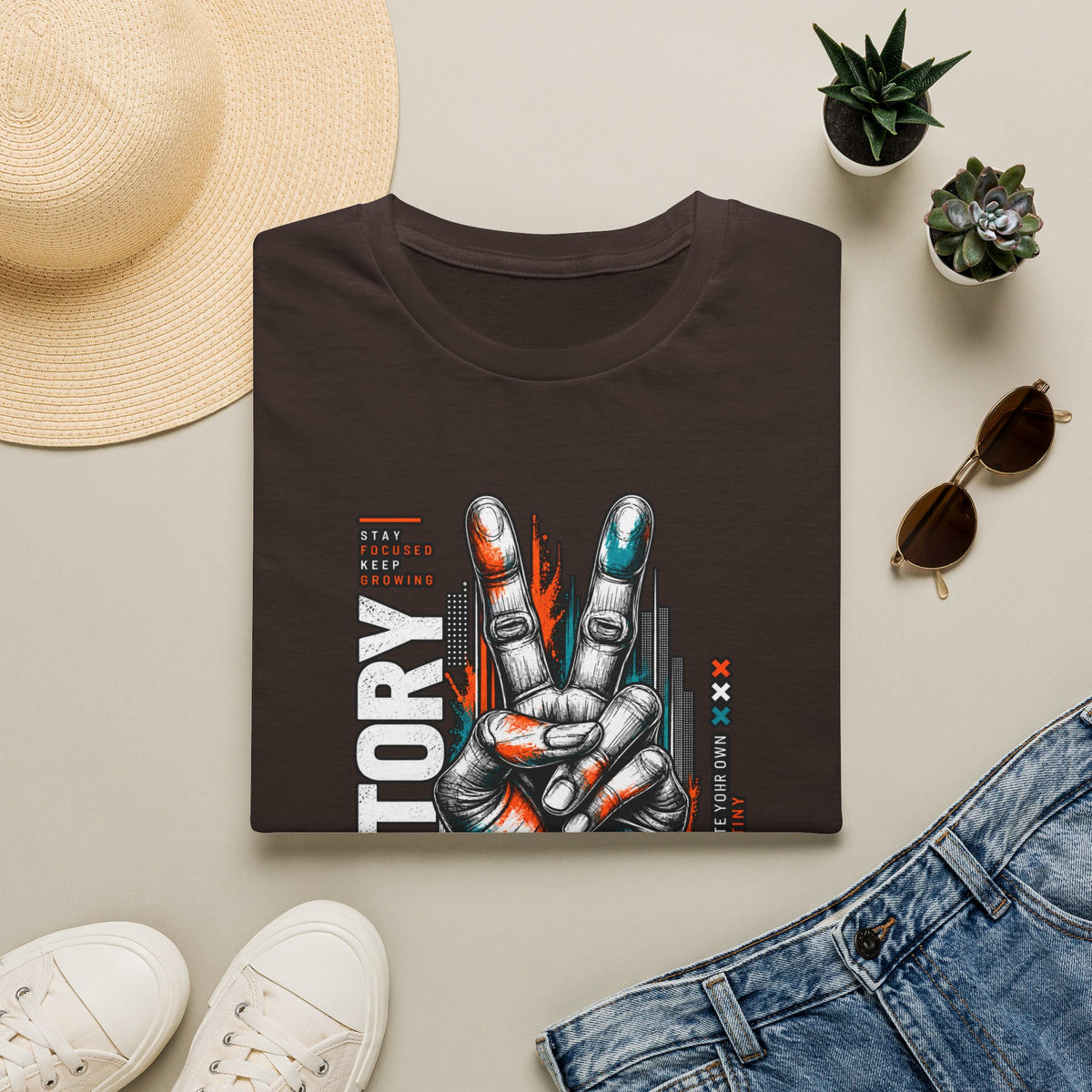 Victory Hand Peace Sign Graphic T-Shirt — Retro Rock Vibe