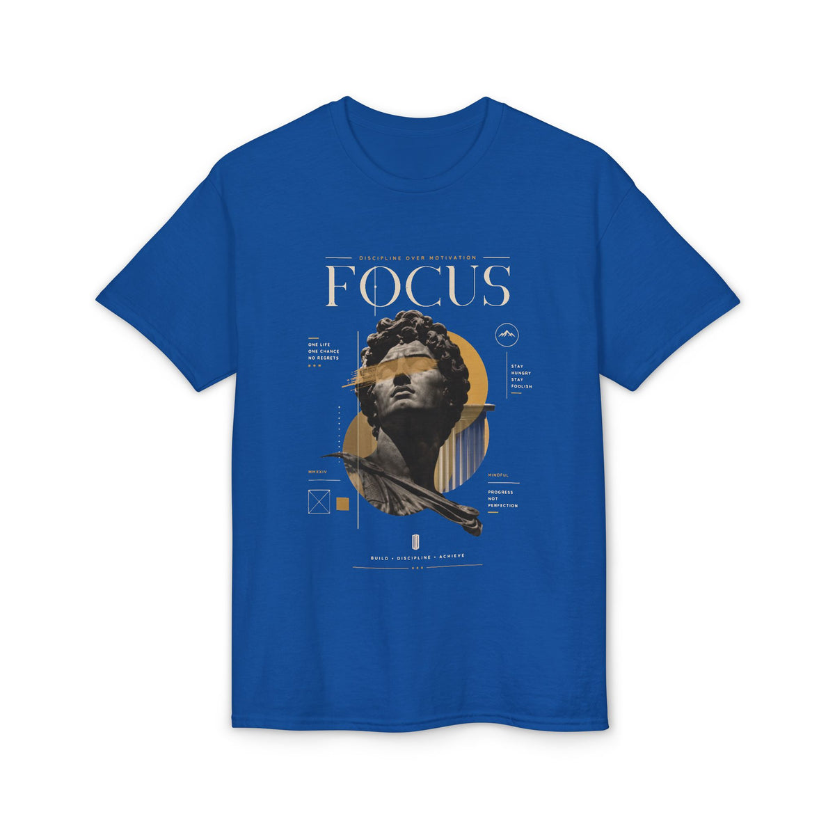 Focus Statue Graphic T-Shirt — Retro Gold Collage Tee