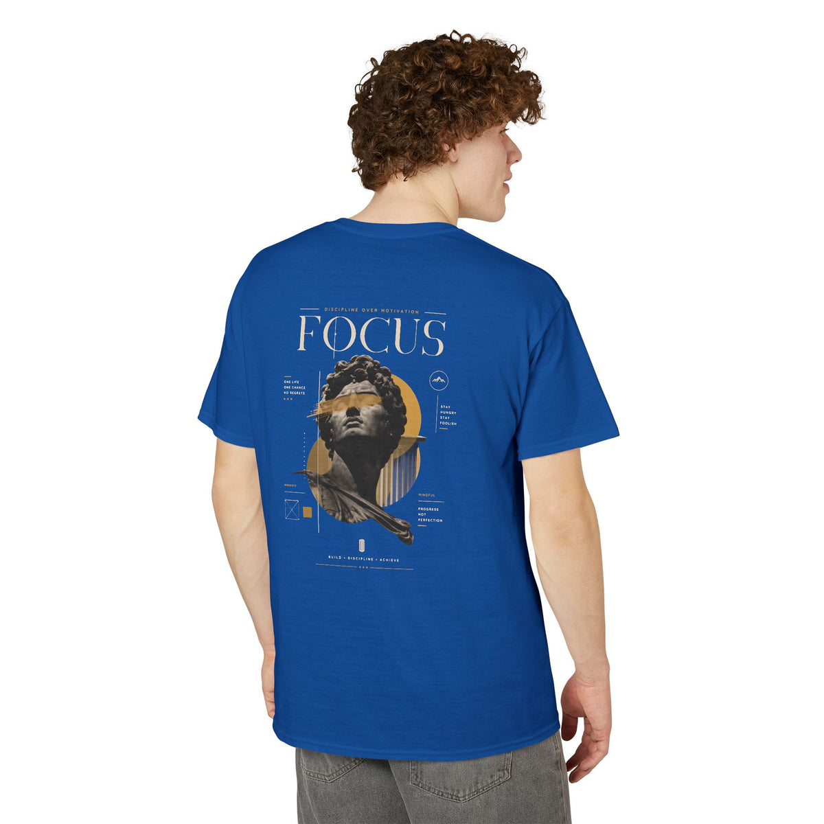 Focus Statue Graphic T-Shirt — Retro Gold Collage Tee