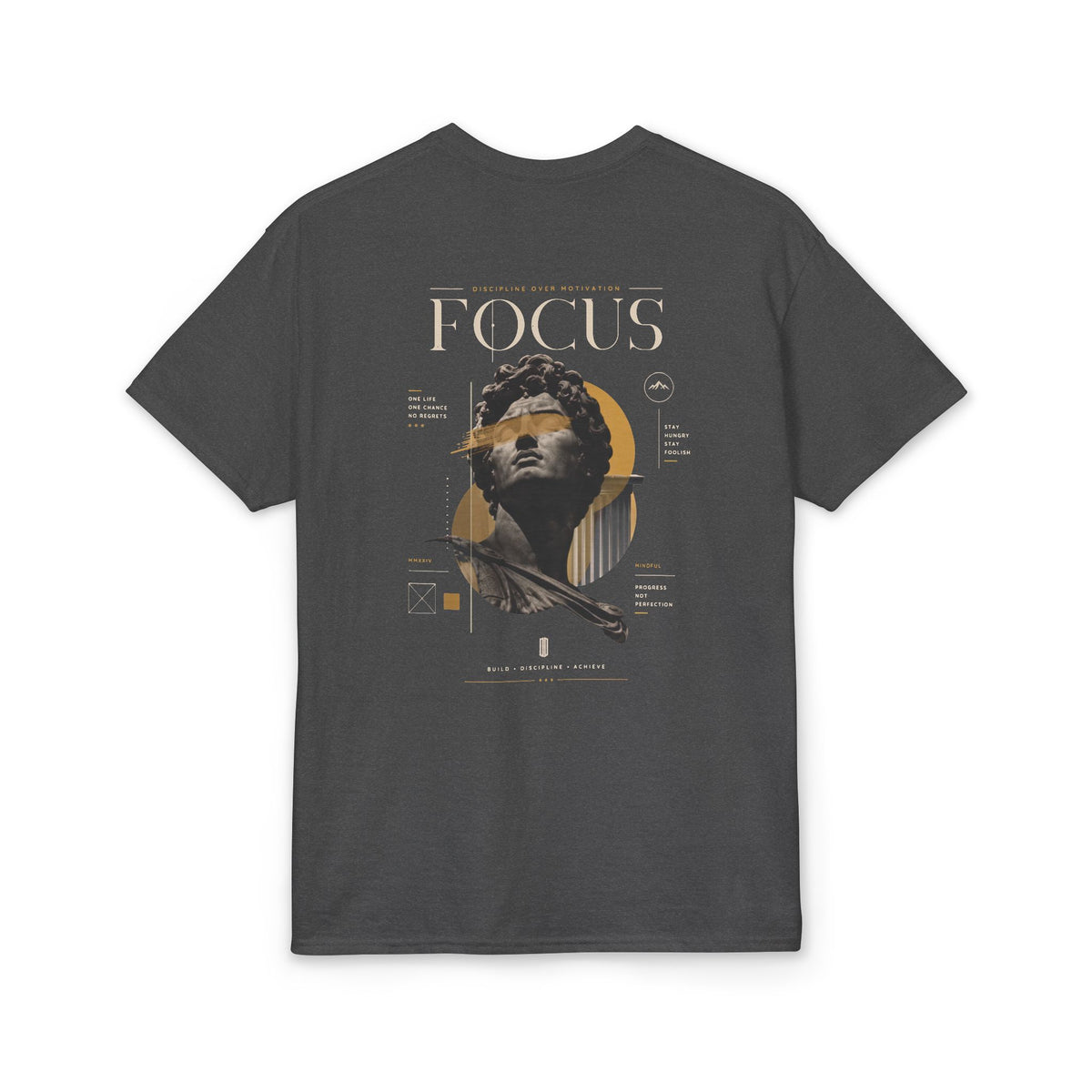 Focus Statue Graphic T-Shirt — Retro Gold Collage Tee