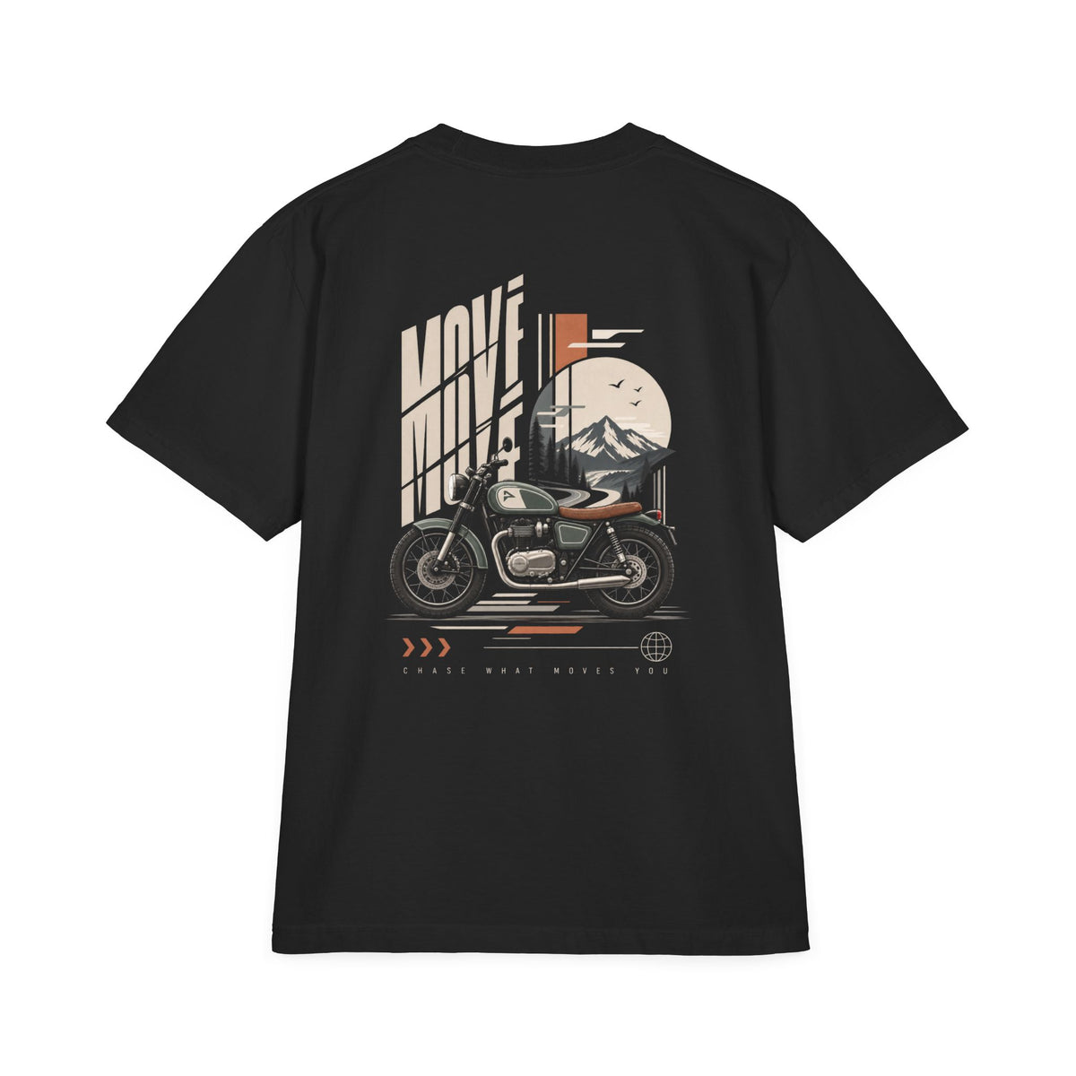 Motorcycle Mountain Tee — "Move Fast, Explore" Vintage Bike Graphic T-Shirt