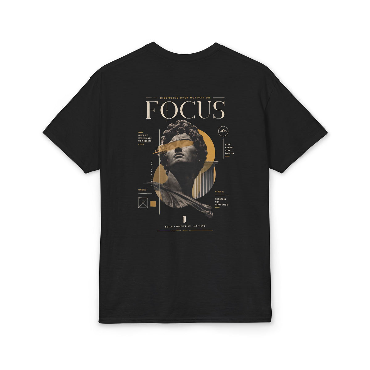Focus Statue Graphic T-Shirt — Retro Gold Collage Tee