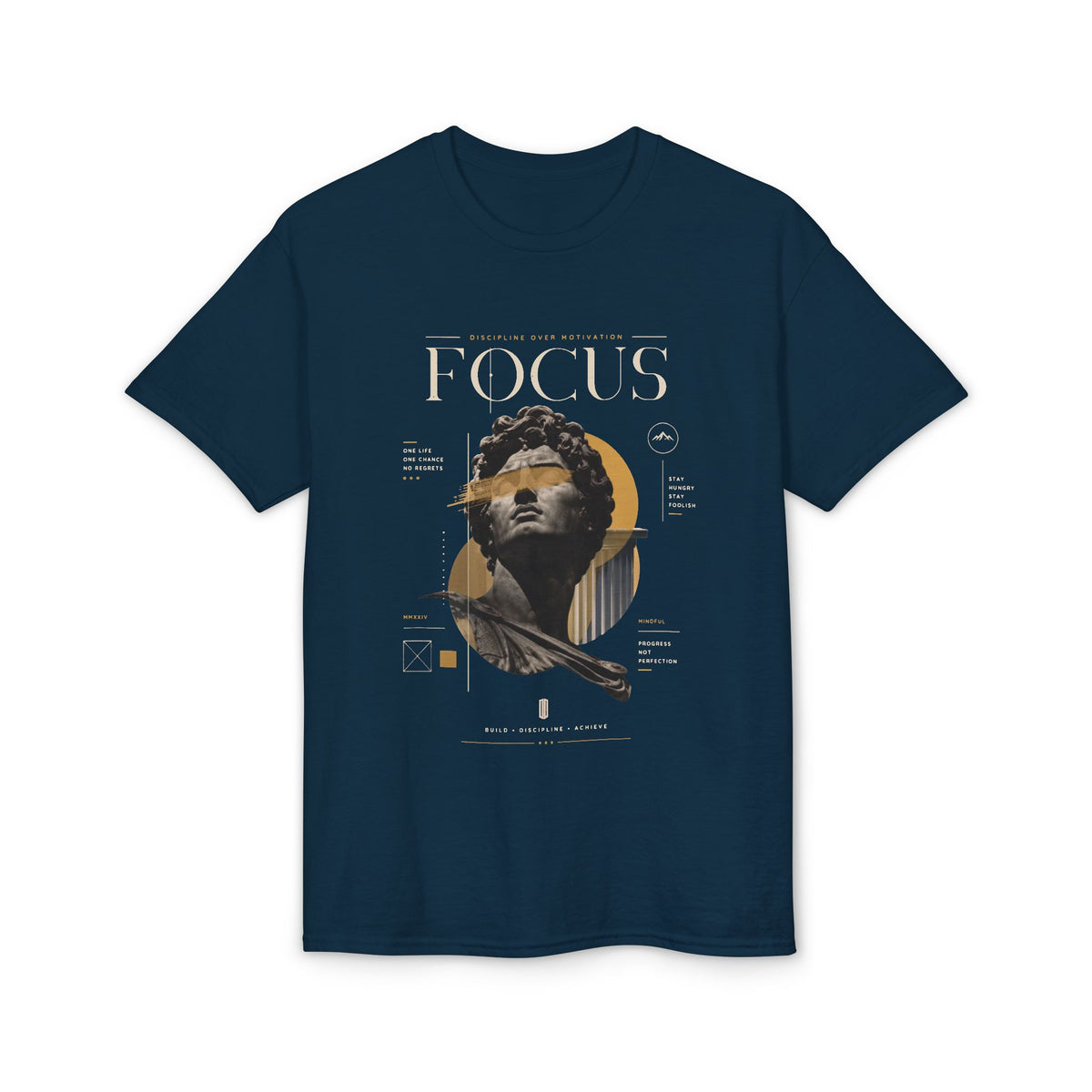 Focus Statue Graphic T-Shirt — Retro Gold Collage Tee