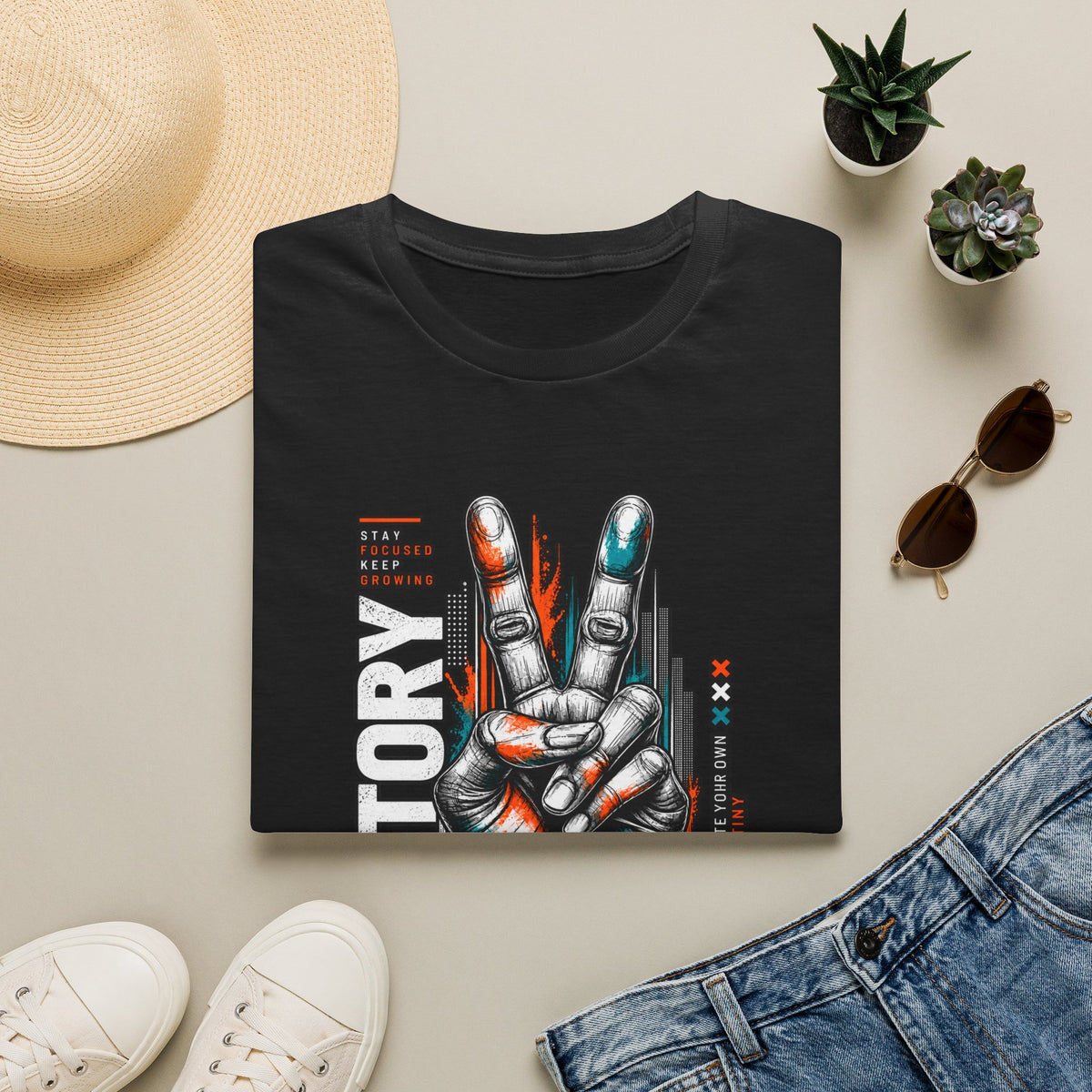 Victory Hand Peace Sign Graphic T-Shirt — Retro Rock Vibe