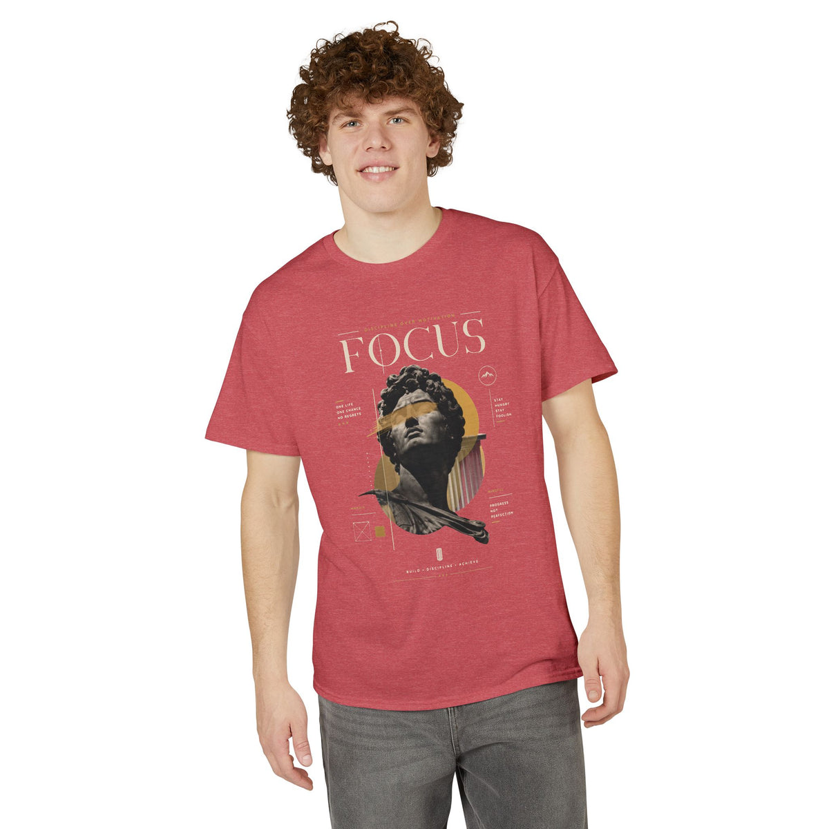 Focus Statue Graphic T-Shirt — Retro Gold Collage Tee