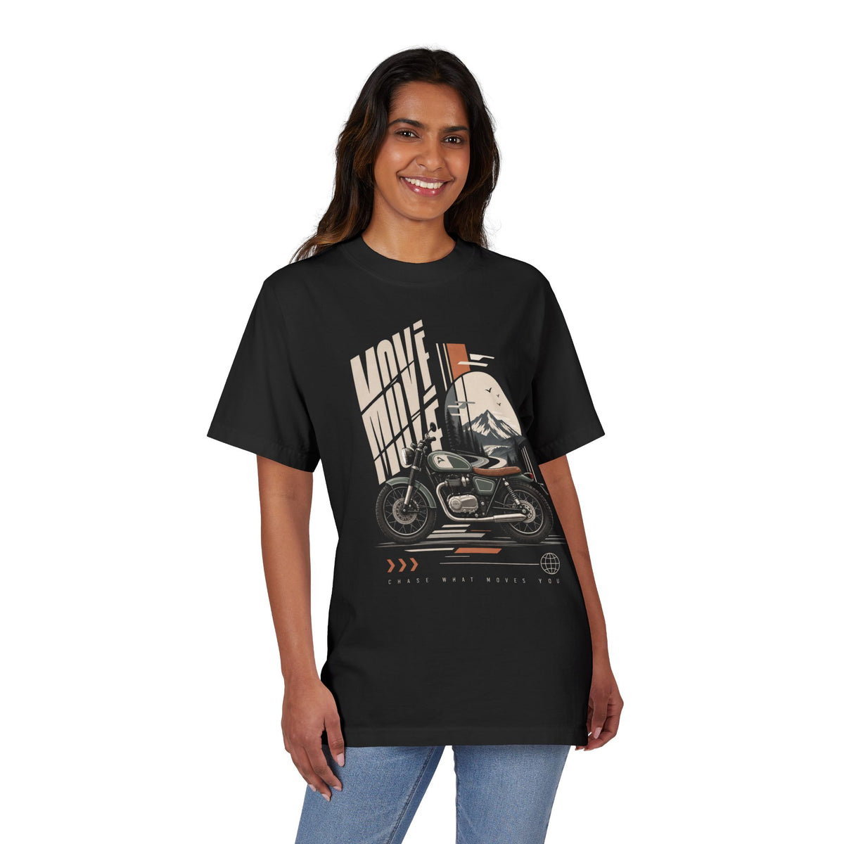 Motorcycle Mountain Tee — "Move Fast, Explore" Vintage Bike Graphic T-Shirt