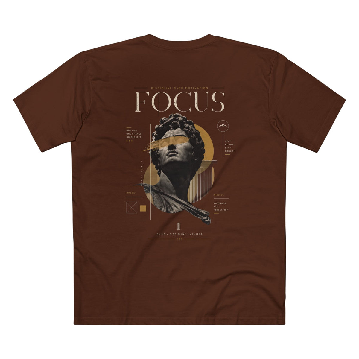 Focus Statue T‑Shirt — Abstract Golden Accent Art Tee