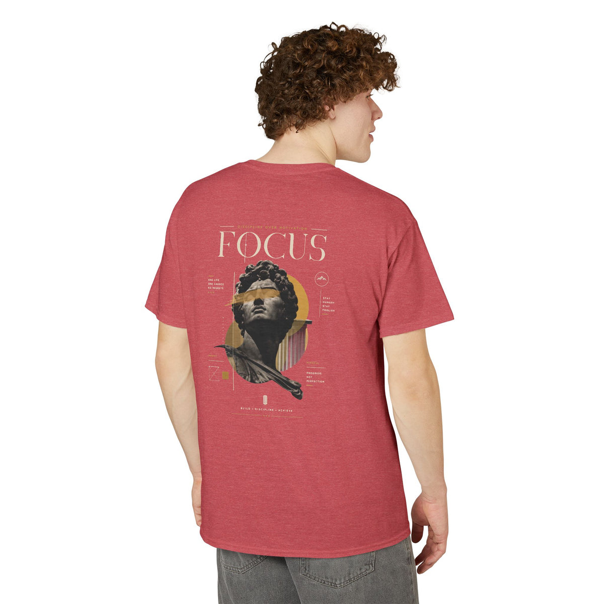 Focus Statue Graphic T-Shirt — Retro Gold Collage Tee