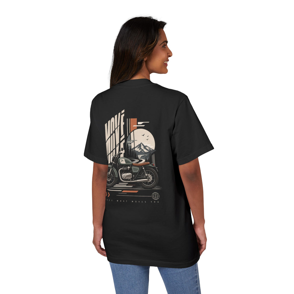 Motorcycle Mountain Tee — "Move Fast, Explore" Vintage Bike Graphic T-Shirt