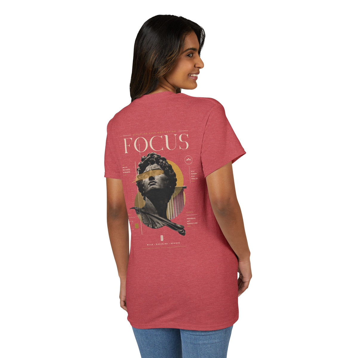 Focus Statue Graphic T-Shirt — Retro Gold Collage Tee