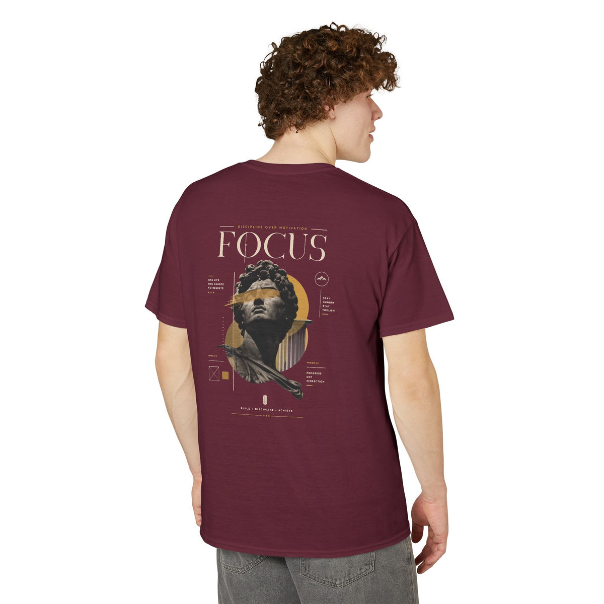 Focus Statue Graphic T-Shirt — Retro Gold Collage Tee