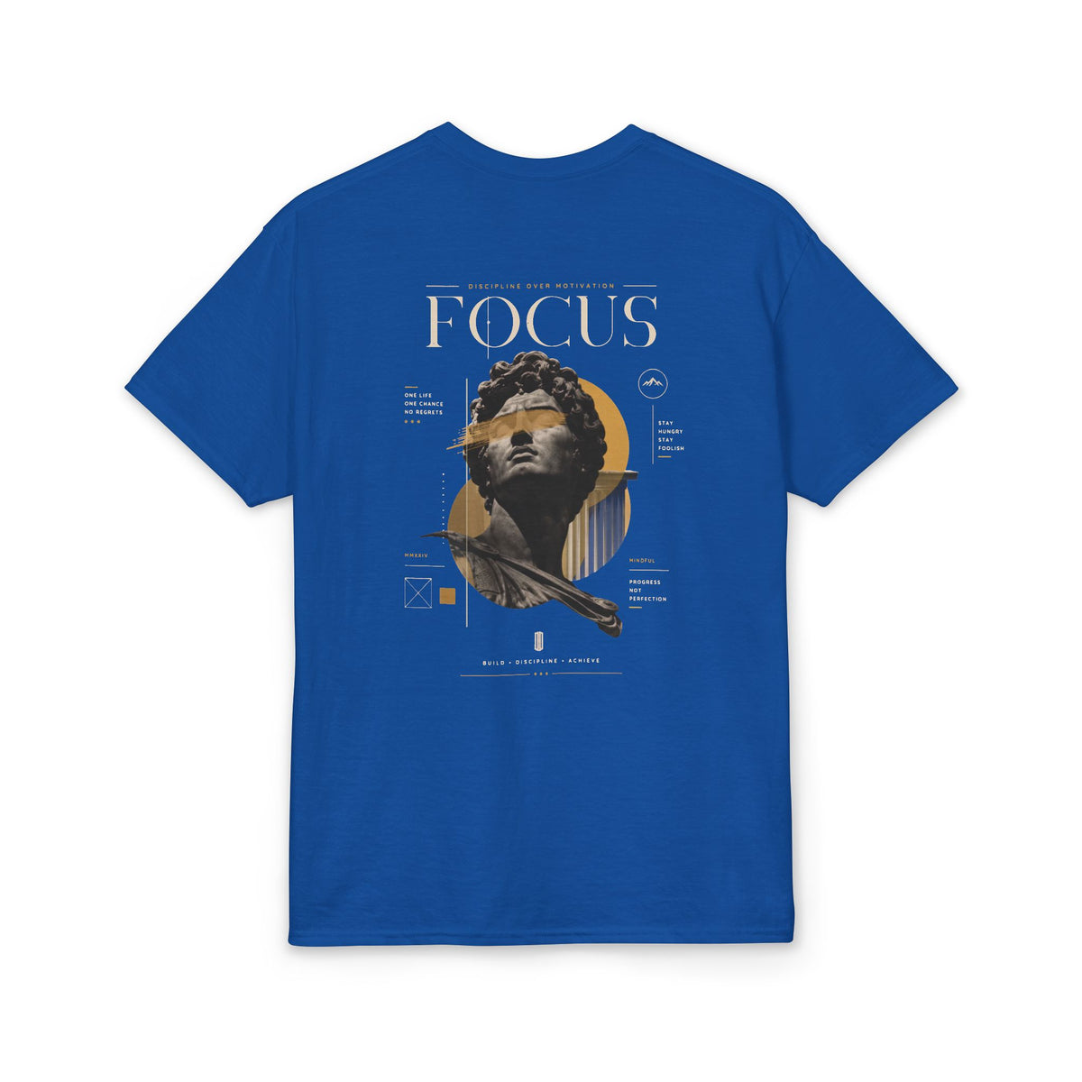 Focus Statue Graphic T-Shirt — Retro Gold Collage Tee