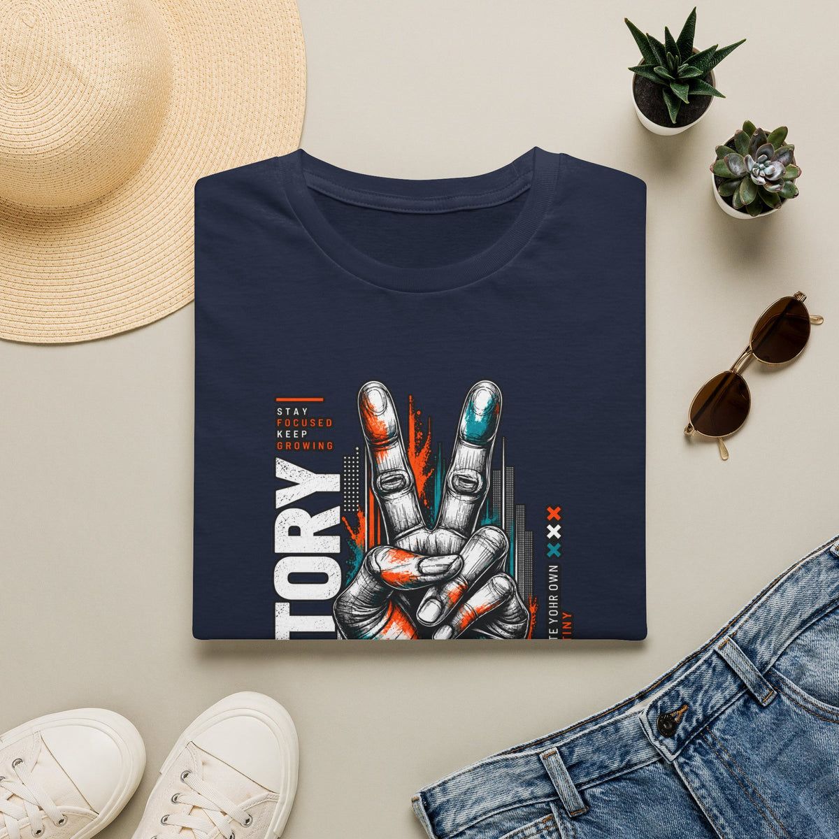 Victory Hand Peace Sign Graphic T-Shirt — Retro Rock Vibe