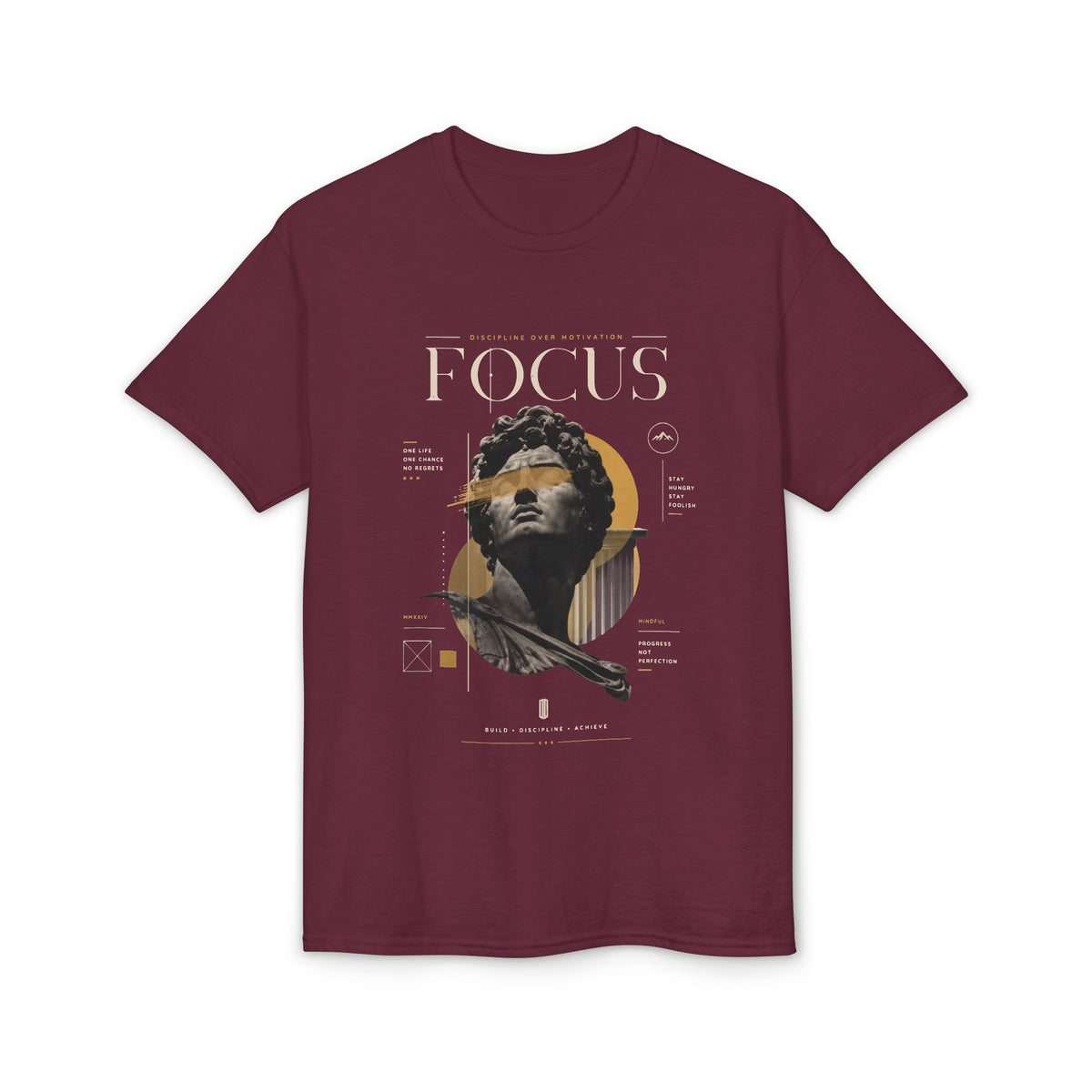 Focus Statue Graphic T-Shirt — Retro Gold Collage Tee