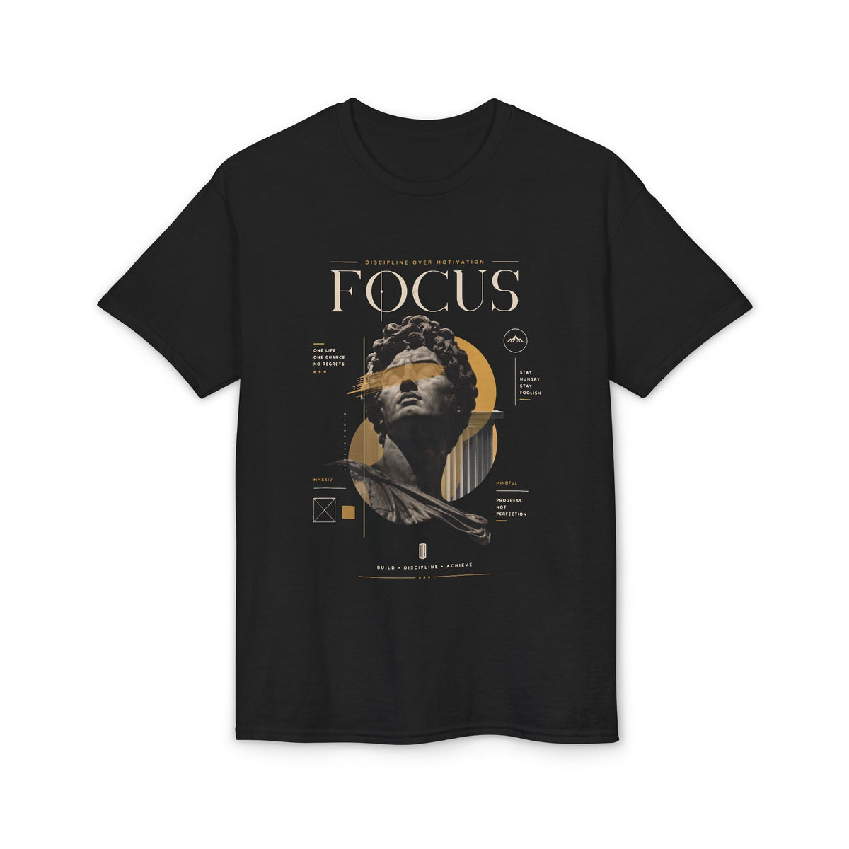 Focus Statue Graphic T-Shirt — Retro Gold Collage Tee
