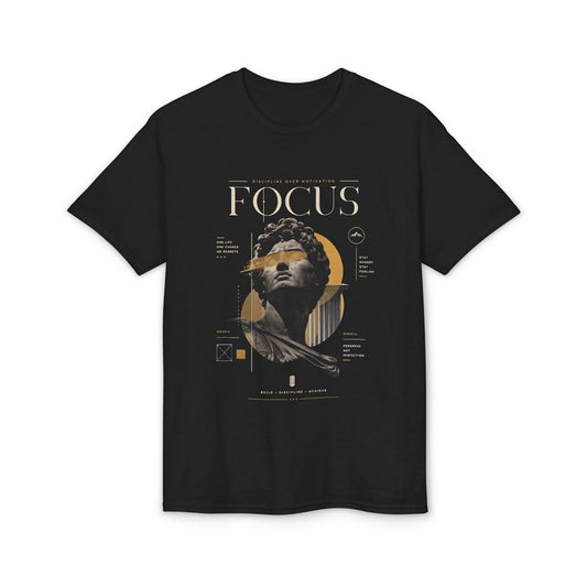 Focus Statue Graphic T-Shirt — Retro Gold Collage Tee