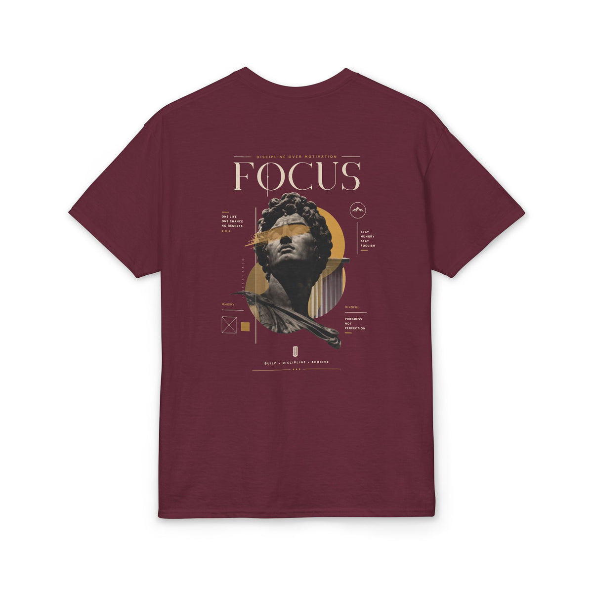 Focus Statue Graphic T-Shirt — Retro Gold Collage Tee