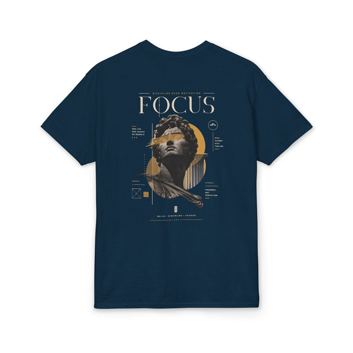 Focus Statue Graphic T-Shirt — Retro Gold Collage Tee