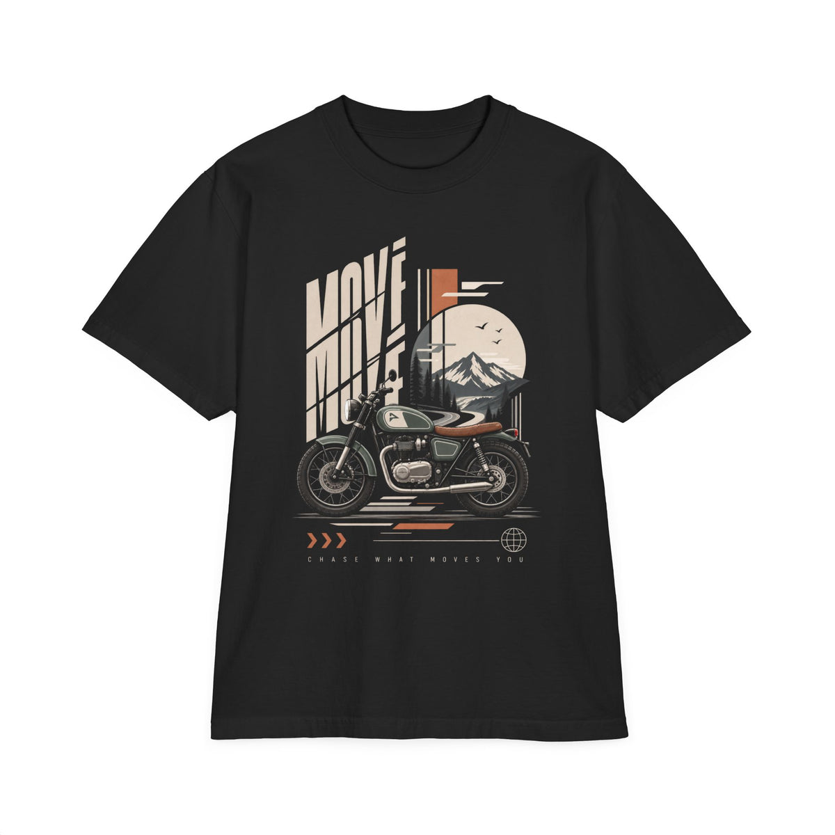 Motorcycle Mountain Tee — "Move Fast, Explore" Vintage Bike Graphic T-Shirt